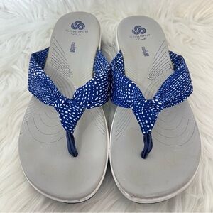 Clarks Cloudsteppers Women's Blue White Cushioned Thong Flip Flop Sandals 10